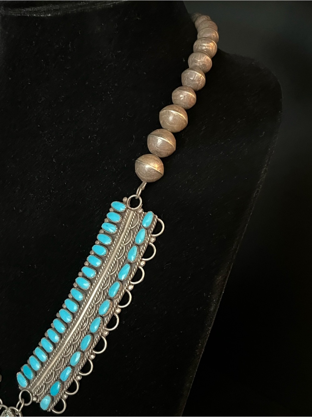 Vintage Sterling Silver and Turquoise Cluster Statement Pendant Necklace - Picture 4 of 16